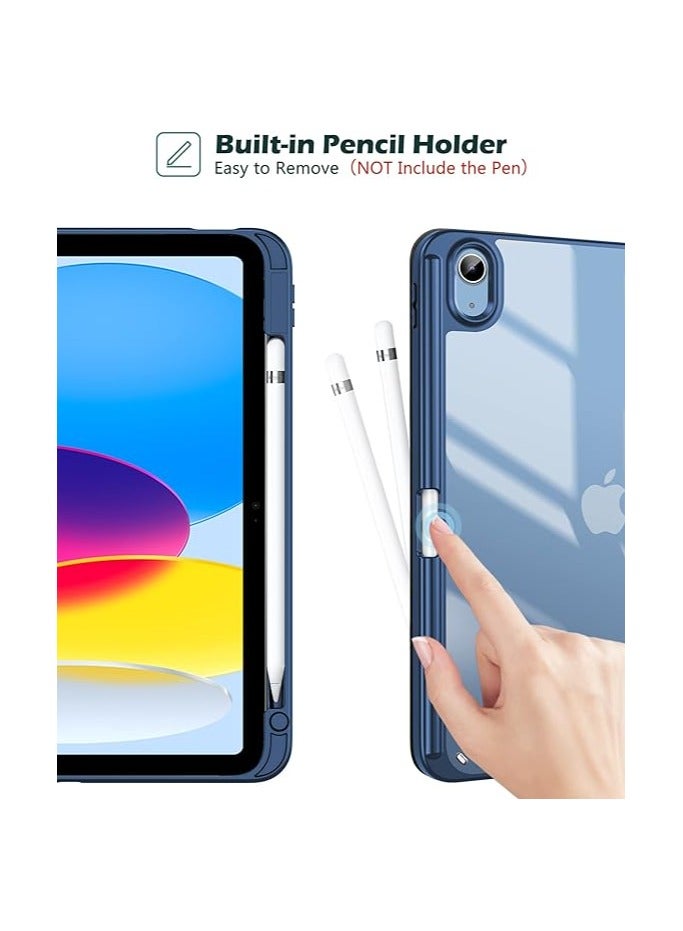 برو كيسيز حافظة آيباد الجيل العاشر مع حامل أقلام 2022 حافظة آيباد 10.9 بوصة، حافظة خلفية شفافة شفافة ثلاثية الطي، غطاء مقاوم للصدمات لجهاز آيباد 2022 الجيل العاشر A2696 A2757 A2777 - كحلي - Image 1