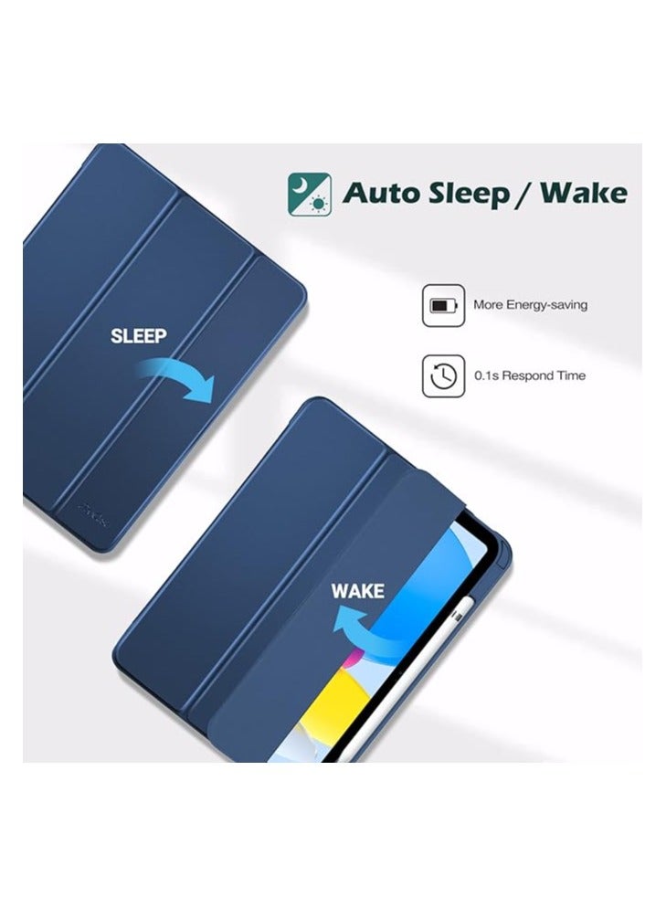 برو كيسيز حافظة آيباد الجيل العاشر مع حامل أقلام 2022 حافظة آيباد 10.9 بوصة، حافظة خلفية شفافة شفافة ثلاثية الطي، غطاء مقاوم للصدمات لجهاز آيباد 2022 الجيل العاشر A2696 A2757 A2777 - كحلي - Image 2