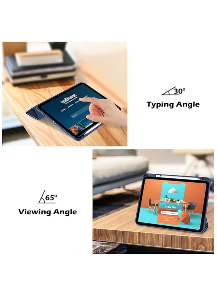 برو كيسيز حافظة آيباد الجيل العاشر مع حامل أقلام 2022 حافظة آيباد 10.9 بوصة، حافظة خلفية شفافة شفافة ثلاثية الطي، غطاء مقاوم للصدمات لجهاز آيباد 2022 الجيل العاشر A2696 A2757 A2777 - كحلي - Image 5