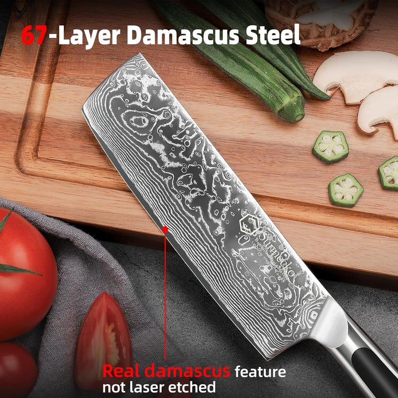 Sunnecko Damascus Kitchen Knife 7 Inch Cleaver Knife VG-10 Stainless Steel Chopping Knife with Solid Handle Nakiri Knife Perfect for Professional Use or Home Cooking Enthusiast - Image 2