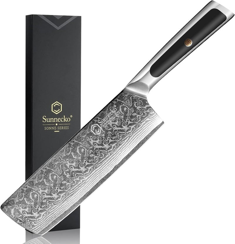 Sunnecko Damascus Kitchen Knife 7 Inch Cleaver Knife VG-10 Stainless Steel Chopping Knife with Solid Handle Nakiri Knife Perfect for Professional Use or Home Cooking Enthusiast - Image 1