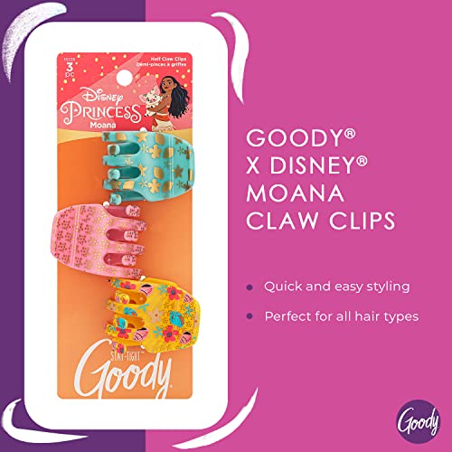 GOODY Classics Half Claw Clips 3Pack Disney Princess Moana Great for Easily Pulling Up Your Hair PainFree Hair Accessories for Women Men Boys and Girls - Image 3