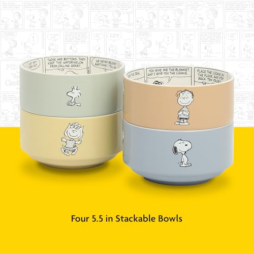 Peanuts Snoopy Bonbon Bites 4-Piece 5.5-Inch Decorated Stoneware Ceramic Stackable Bowl Set, Microwave & Dishwasher Safe Snack and Dessert Bowls - Image 3