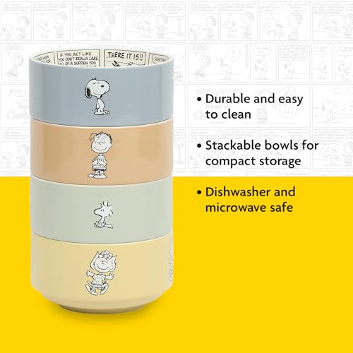 Peanuts Snoopy Bonbon Bites 4-Piece 5.5-Inch Decorated Stoneware Ceramic Stackable Bowl Set, Microwave & Dishwasher Safe Snack and Dessert Bowls - Image 4