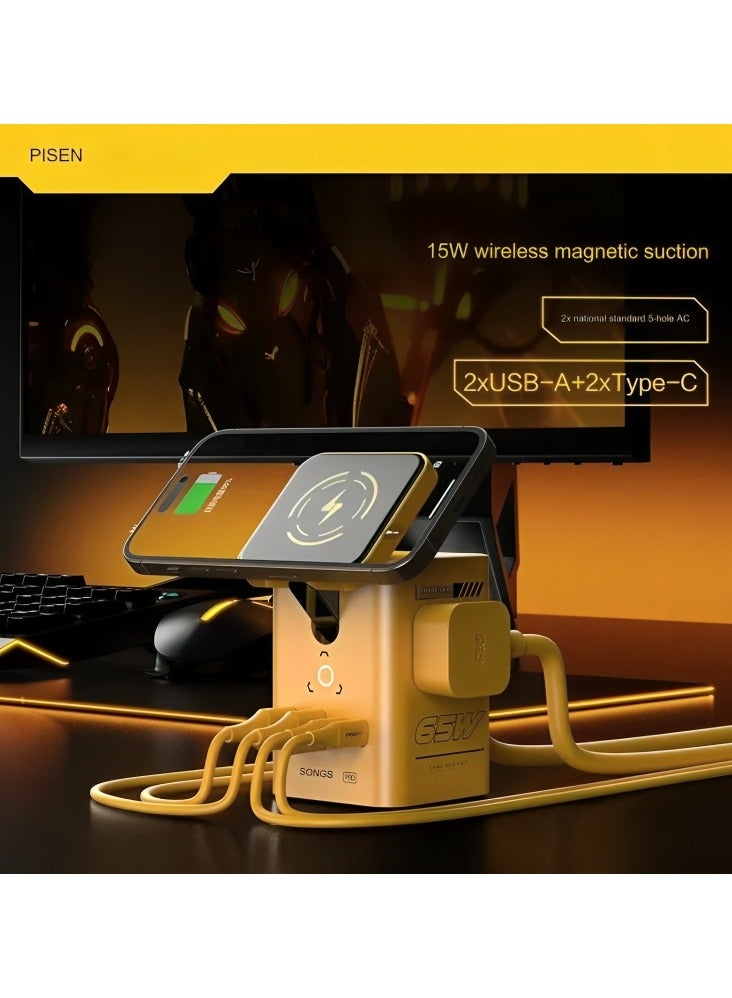 بايزن EVA Edition 65W GaN شحن سريع متعدد المنافذ لسطح المكتب - أصفر - Image 3