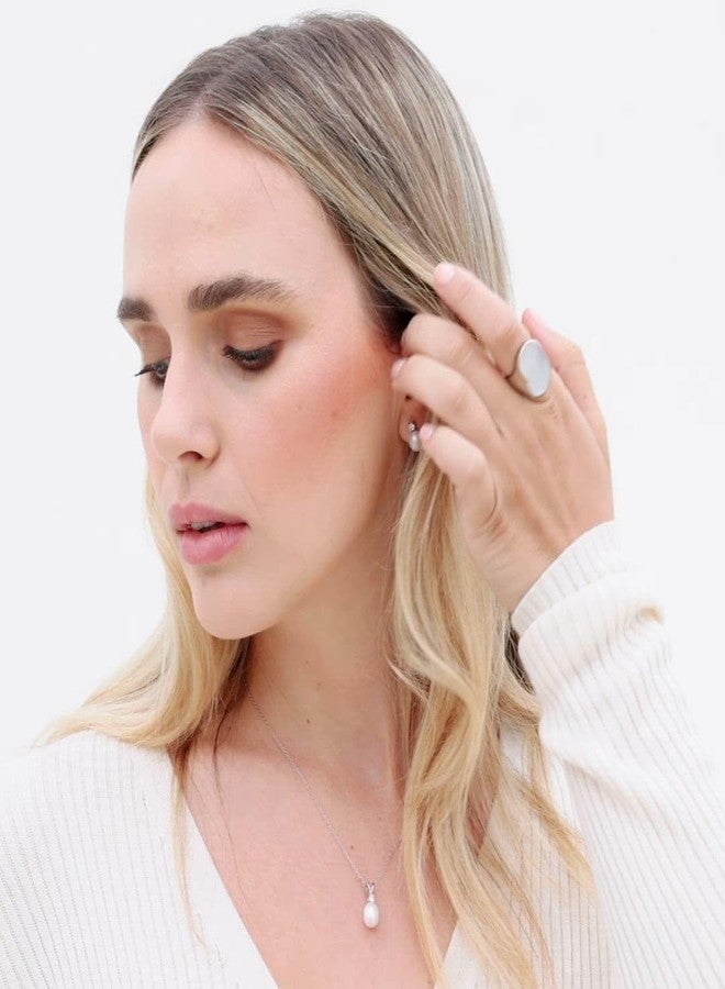 The Pearl Source 8.0-8.5mm AAAA Quality Genuine White Freshwater Cultured Pearl & Cubic Zirconia Rosalie Pendant Necklace for Women - Image 4