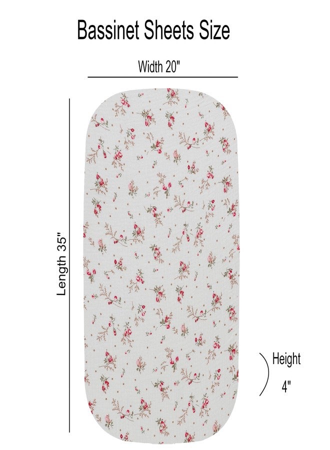 Onacosht Muslin Bassinet Sheets 3 Pack, 100% Cotton Baby Sheet 35" X 20" Compatiable with AMKE 3 in 1 Bassinets, MiClassic, Uiuwoo, Foalom, YADAQE, Milliard and TCBunny Bassinet, Pink and Floral - Image 3
