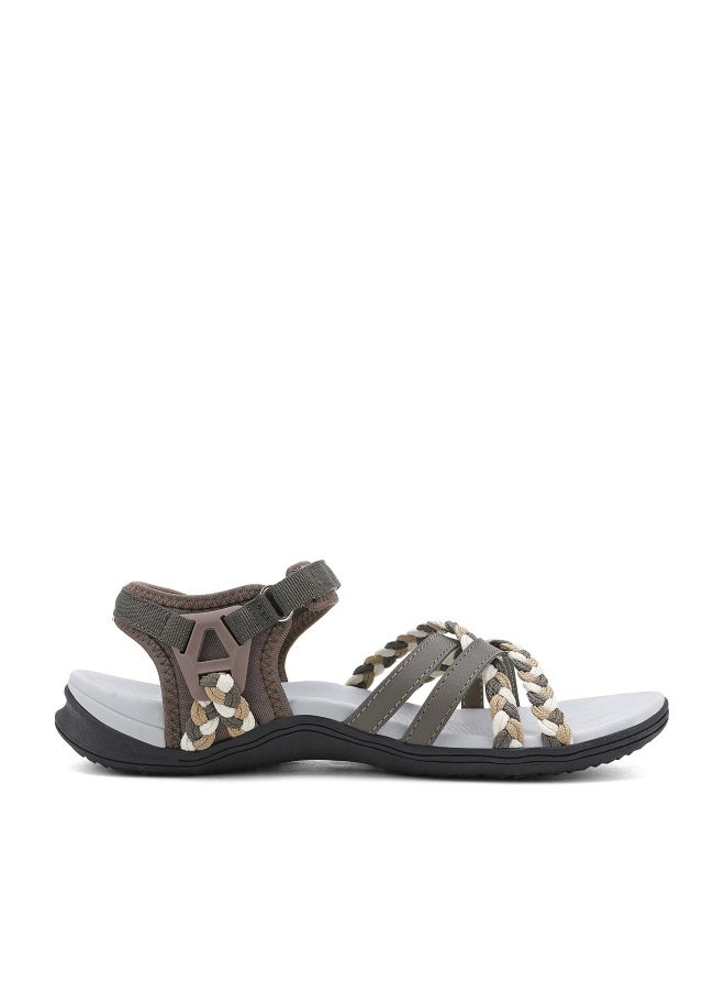 UBFEN Womens Hiking Comfort Sport Sandals Beach Vacation Camping Casual Sport Sandals with Adjustable Straps and Arch Support Size US 8 Khaki - Image 1