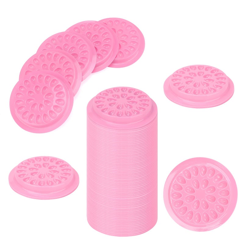 G2PLUS False Eyelashes Glue Holders 100 PCS Disposable Eyelash Tray Pink Plastic Glue Pallet Pad for Lash Extensions - Image 2