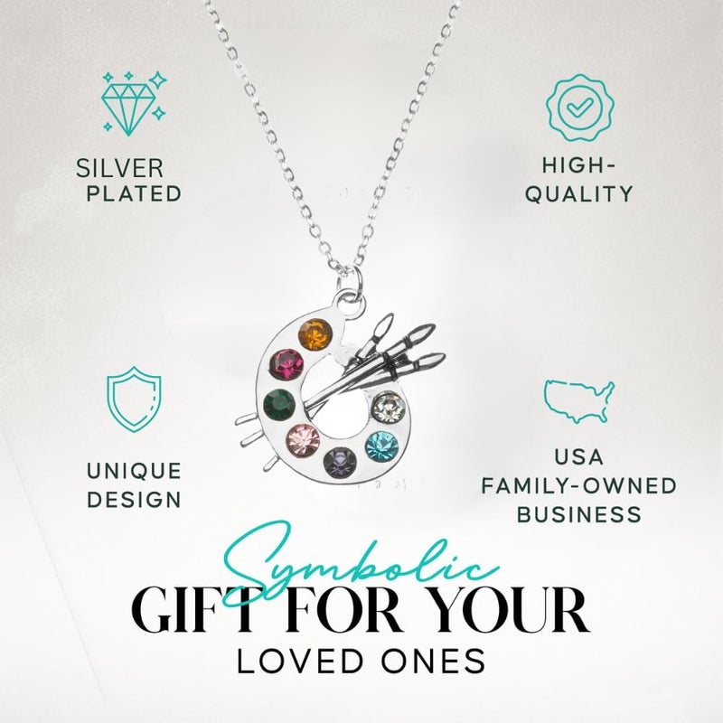 Sportybella - Artist Paint Palette and Brush Charm Pendant Necklace, Silver Plated Multi-Colored Rhinestone, Gift for Painters and Those Who Love Arts, Necklace for Women - Image 3