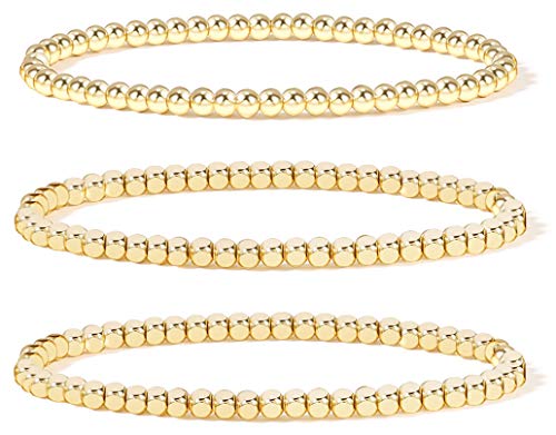 Badu Gold Bead Bracelet for Women 14K Gold Plated Bead Ball Bracelet Stretchable Elastic Hypoallergenic Bohemian Stackable Bracelet - Image 1