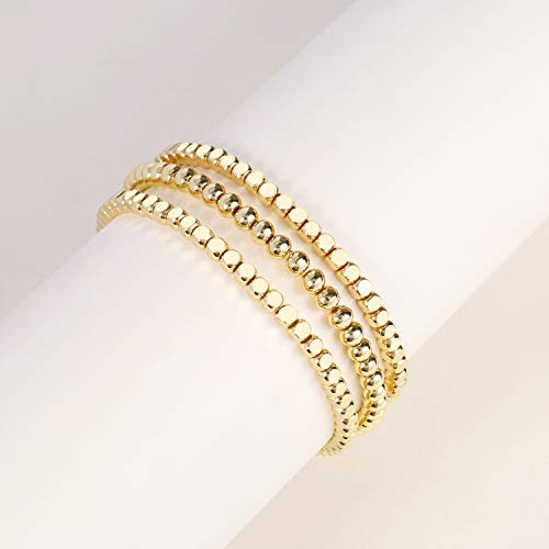 Badu Gold Bead Bracelet for Women 14K Gold Plated Bead Ball Bracelet Stretchable Elastic Hypoallergenic Bohemian Stackable Bracelet - Image 3