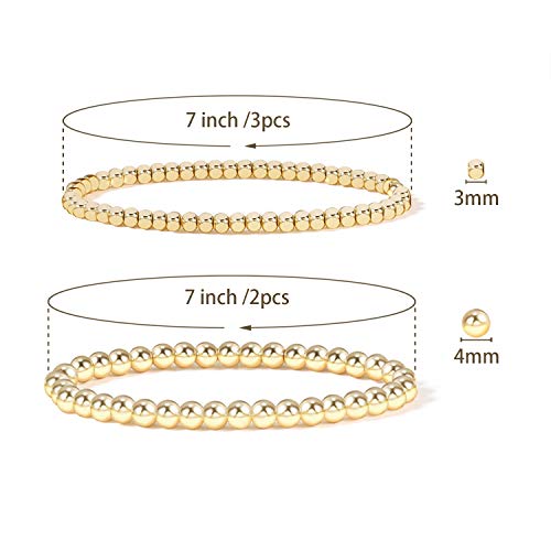 Badu Gold Bead Bracelet for Women 14K Gold Plated Bead Ball Bracelet Stretchable Elastic Hypoallergenic Bohemian Stackable Bracelet - Image 2