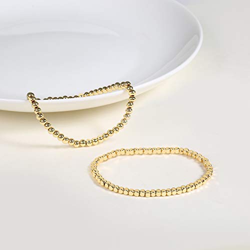 Badu Gold Bead Bracelet for Women 14K Gold Plated Bead Ball Bracelet Stretchable Elastic Hypoallergenic Bohemian Stackable Bracelet - Image 4