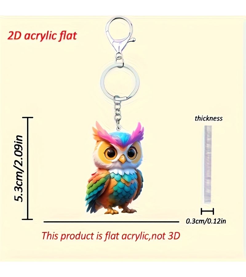 Multicolor Owl Pattern Keychain 1pc Realistic Acrylic Durable Lightweight For Car Keys Phone Lanyard Backpack Wallet Decoration - Image 2