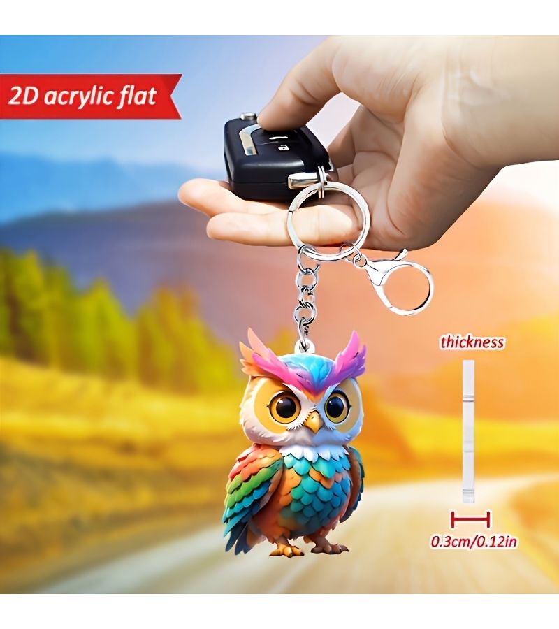 Multicolor Owl Pattern Keychain 1pc Realistic Acrylic Durable Lightweight For Car Keys Phone Lanyard Backpack Wallet Decoration - Image 3