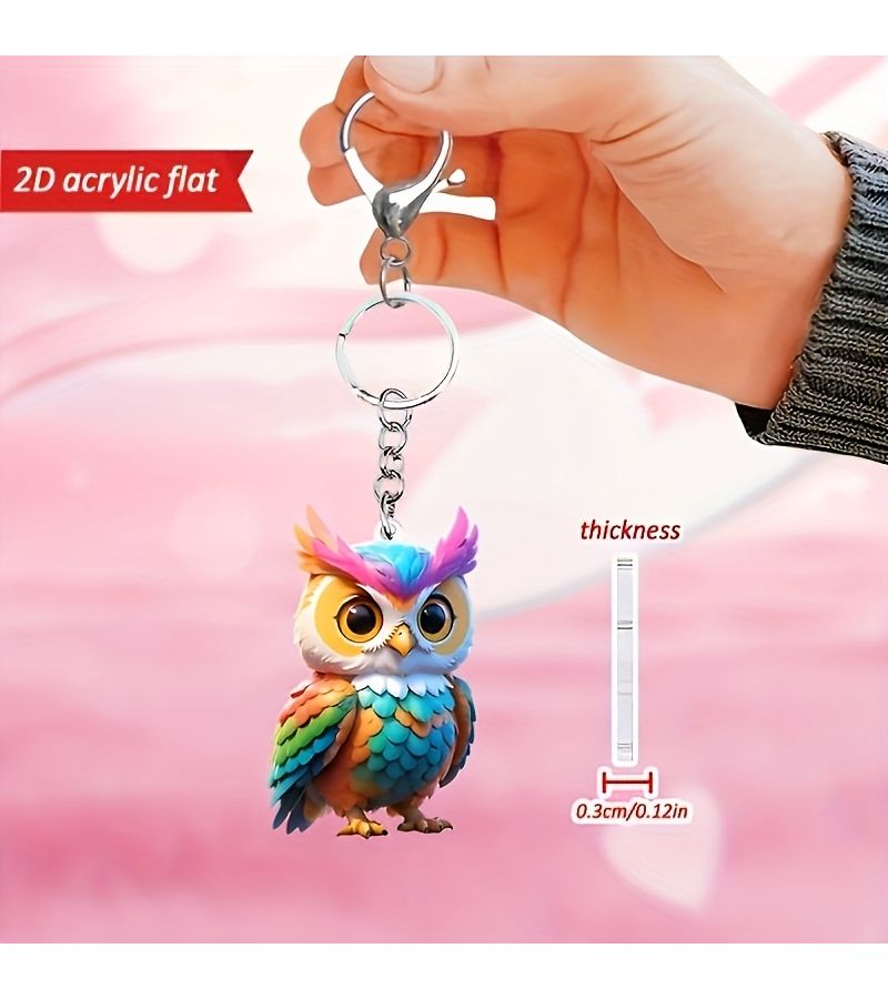 Multicolor Owl Pattern Keychain 1pc Realistic Acrylic Durable Lightweight For Car Keys Phone Lanyard Backpack Wallet Decoration - Image 4