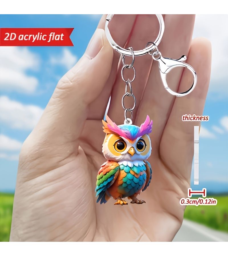Multicolor Owl Pattern Keychain 1pc Realistic Acrylic Durable Lightweight For Car Keys Phone Lanyard Backpack Wallet Decoration - Image 5