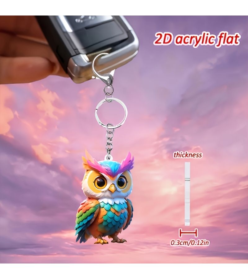 Multicolor Owl Pattern Keychain 1pc Realistic Acrylic Durable Lightweight For Car Keys Phone Lanyard Backpack Wallet Decoration - Image 1