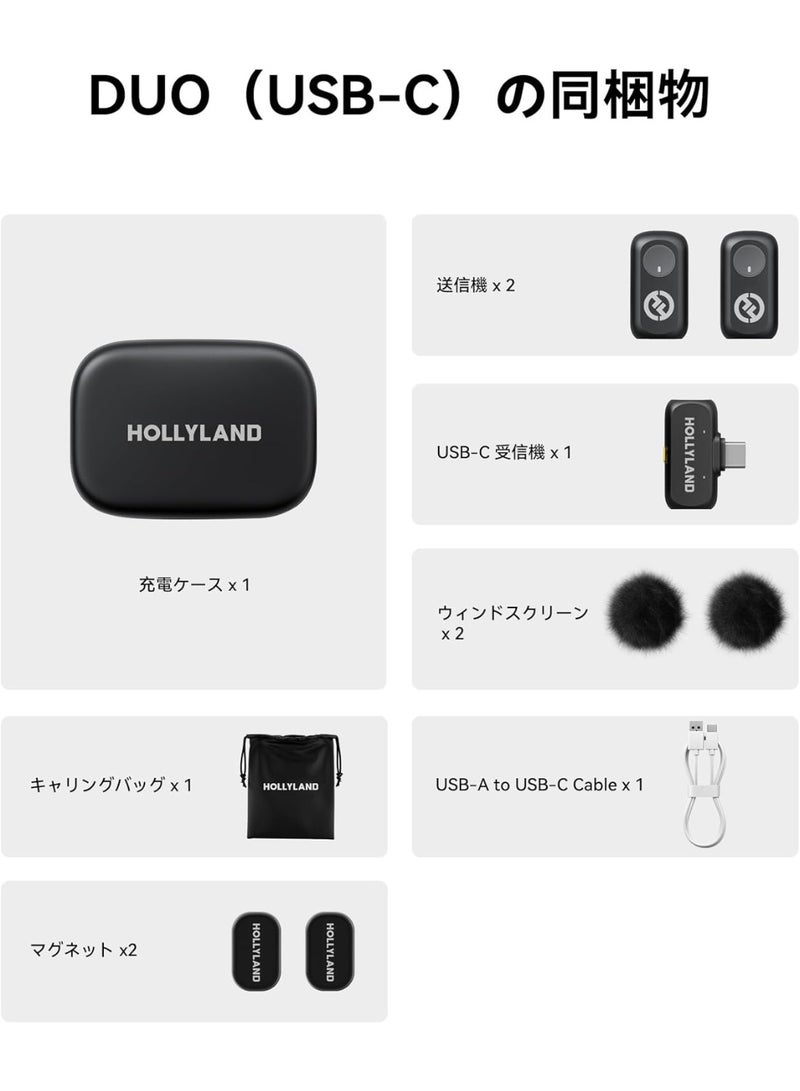 هولي لاند نظام ميكروفون لاسلكي هولي لاند لارك A1 ديو (LARK A1 Duo) - ميكروفون صغير مغناطيسي بمنفذ Type-C للهواتف الذكية (2 جهاز إرسال + مستقبل USB-C + علبة شحن)، مثالي لليوتيوب، تيك توك، البودكاست والمقابلات - لون رمادي.. - Image 2