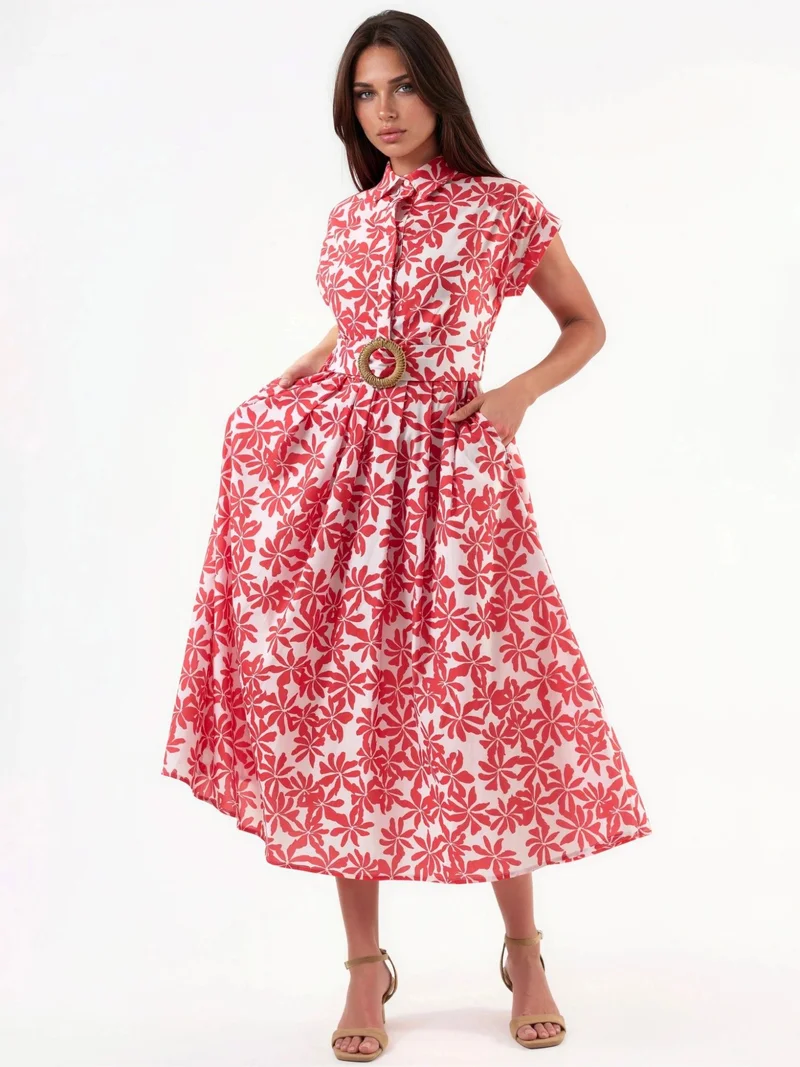 Busem BUSEM Floral A-Line Midi Dress with Belt
