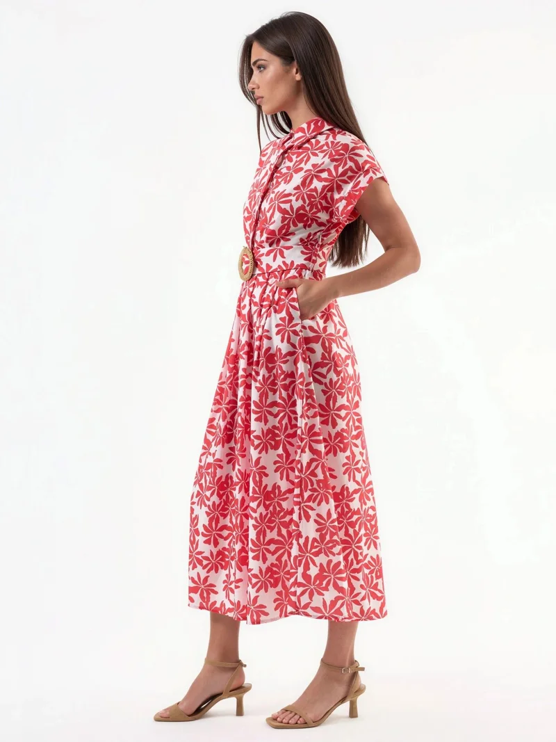 Busem BUSEM Floral A-Line Midi Dress with Belt