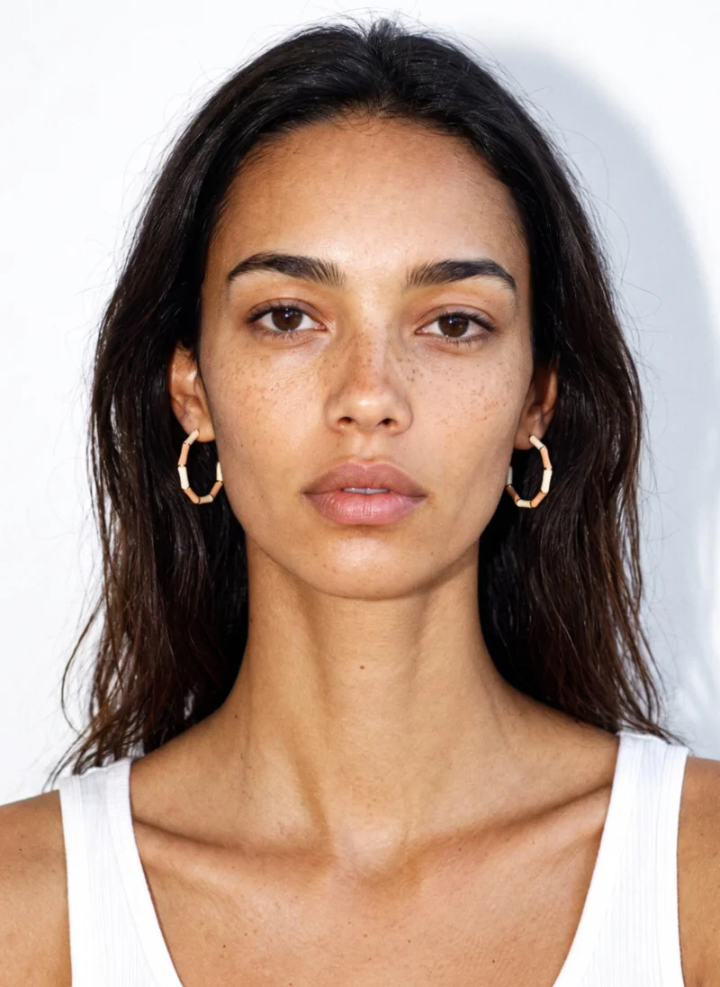 AMIE Dubai Beige KIRA enamel hoops earrings Beige for Women | Best Price UAE