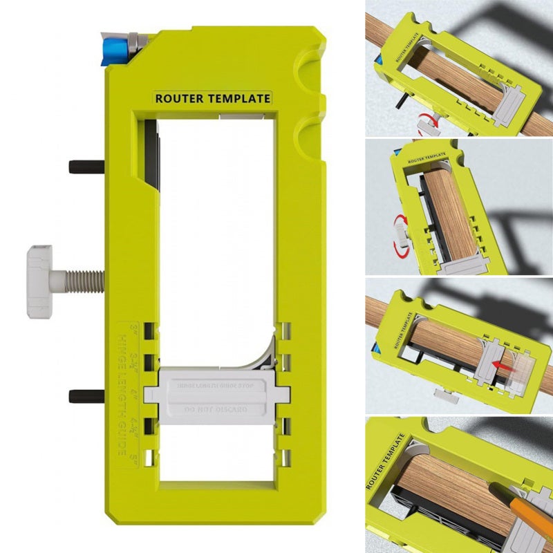 Sebupar Door Hinge Locator: 3in To 5in Fit, Adjustable Design, Built-In Depth Gauge - Non-Slip Silicone Pads, Hinge Router Template For Door Hinge Installation, With 2 Drill Bits - Image 5