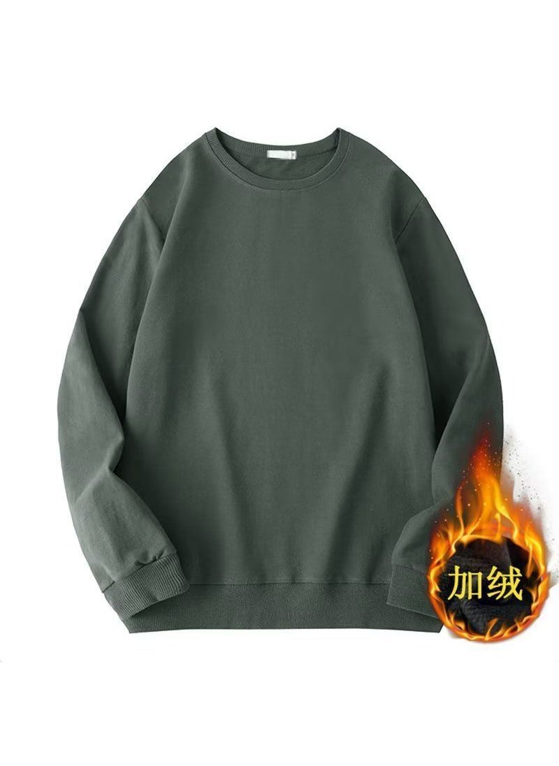 Generic Teen Boys Fleece-Lined Hoodie Autumn Winter Warm dark gray green [special fleece-lined]] 
