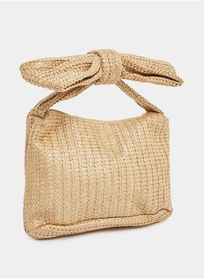 Styli Styli Ribbon Tie Detail Straw Clutch