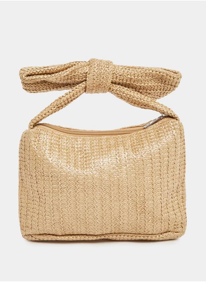 Styli Styli Ribbon Tie Detail Straw Clutch