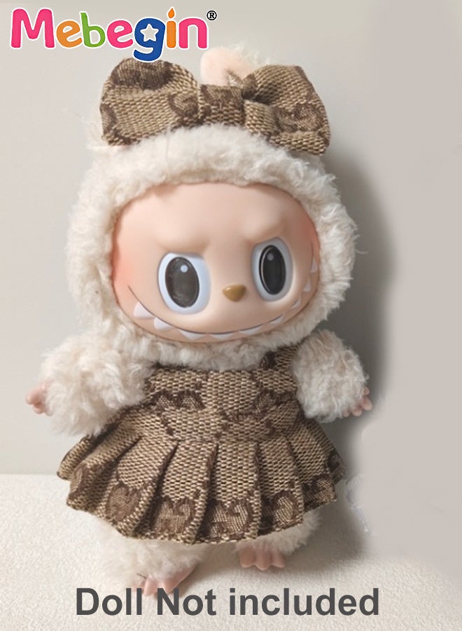 MEBEGIN Labubu Clothes,Brown Dress with Bow for Doll (NO Doll), Brown Blue Bow Dress Set for 17cm Accessories Suit, Cute Clothes for Dress up Unique Style,Adorable Outfit Set for 17cm - Image 3