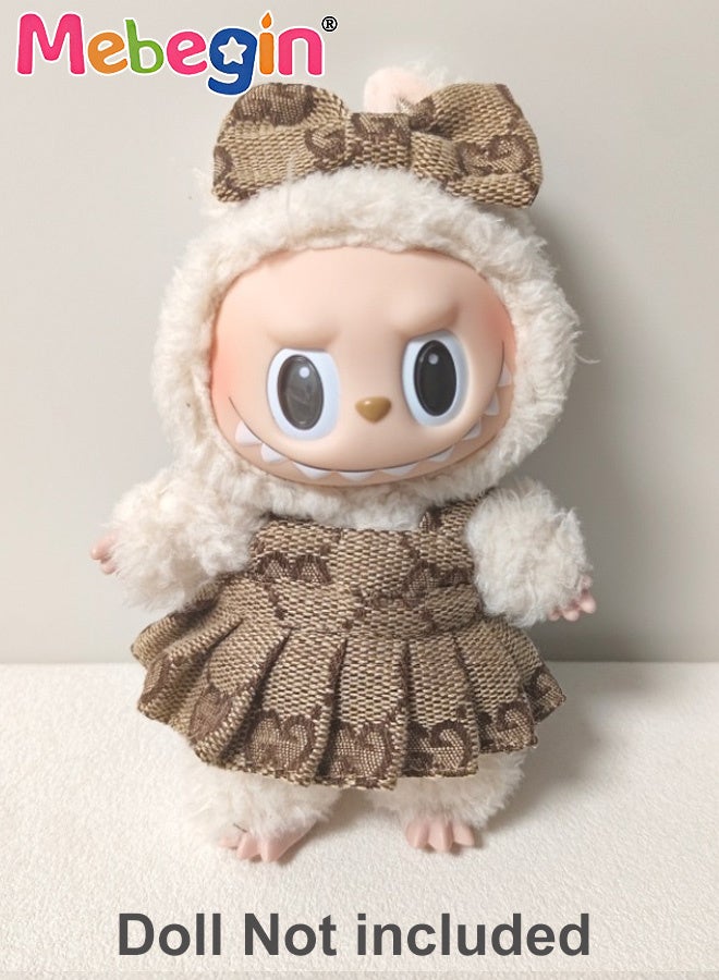 MEBEGIN Labubu Clothes,Brown Dress with Bow for Doll (NO Doll), Brown Blue Bow Dress Set for 17cm Accessories Suit, Cute Clothes for Dress up Unique Style,Adorable Outfit Set for 17cm - Image 1