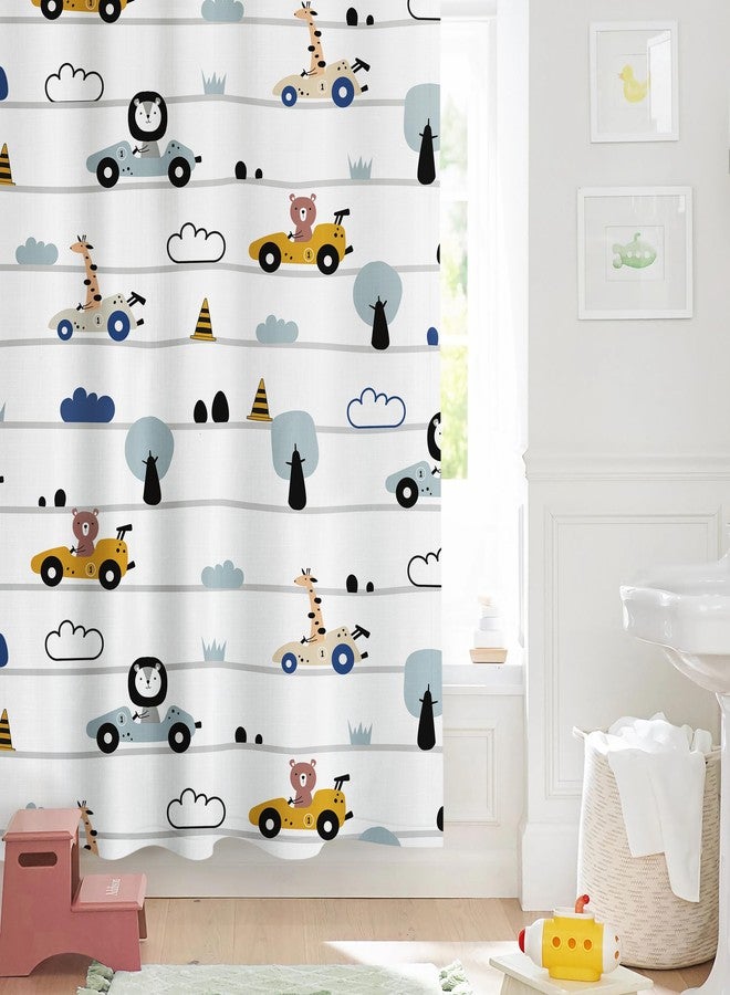 Sunlit Funny Car Race Fabric Kids Shower Curtain, Cute Cartoon Animal Drivers with Giraffe, Lion & Bear, Fun Road Trip Theme Bathroom Decor for Boys and Girls, 72 x 72 Inches - Image 5