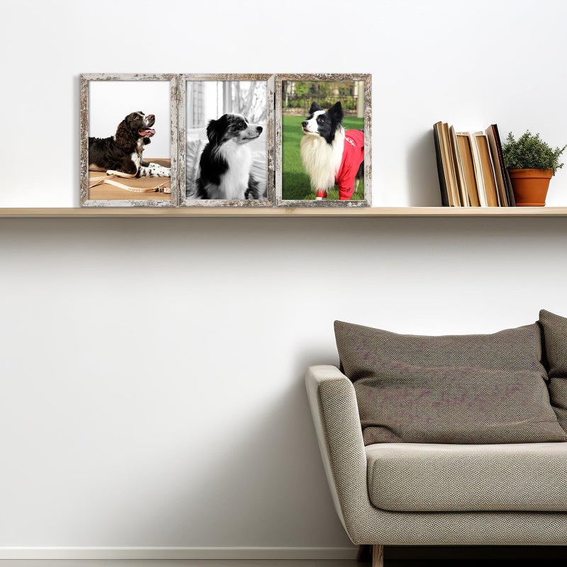 Space Art Deco 5x7 Triple Hinged Frames  3 Folding Picture Frame  Triptych Photo Frame  Stand Vertically on Desktop or Tabletop  Distressed White - Image 5