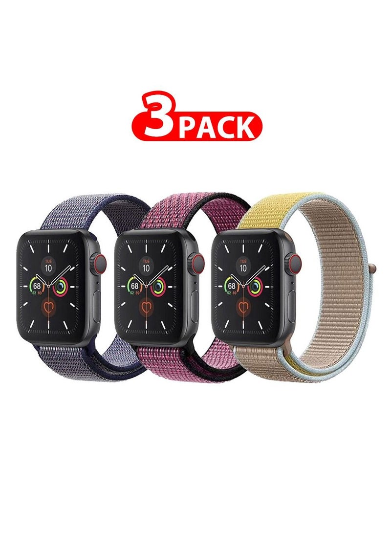 CATANES - 3 Pack For Apple Watch 41mm 40mm 38mm Nylon Sport Loop Band Compatible With iWatch Series 7 SE 6 5 4 3 2 1 Men Women Braided Stretchy Nylon Loop Bands - Image 1