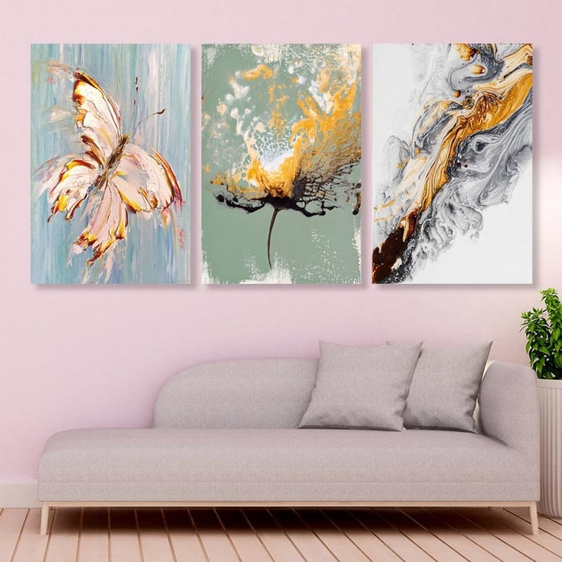 Marktna Three modern-designed canvas paintings with a hollow frame, measuring (150×70), three pieces - Image 1