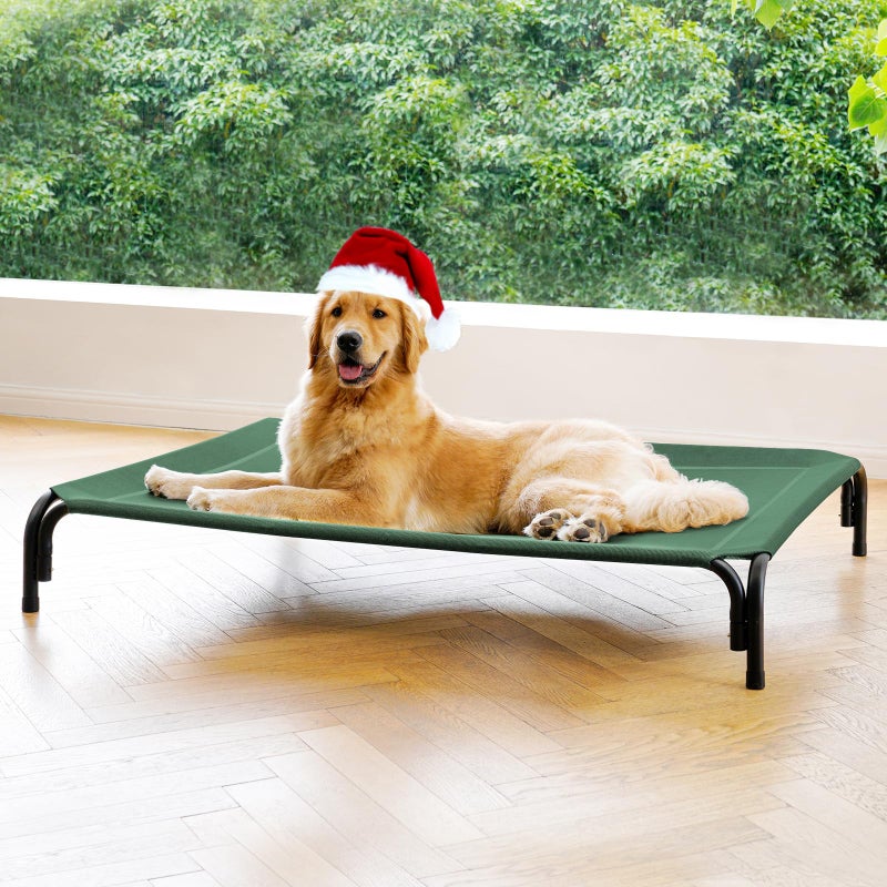 DOPEDIO Elevated Dog Bed Raised Outdoor Dog Cot for Large Dogs, Installation Requires No Tools, Frame with Washable Cooling Breathable Mesh Anti-Slip Feet, Indoor Pet Bed, Green, 43.3 Inches - Image 1
