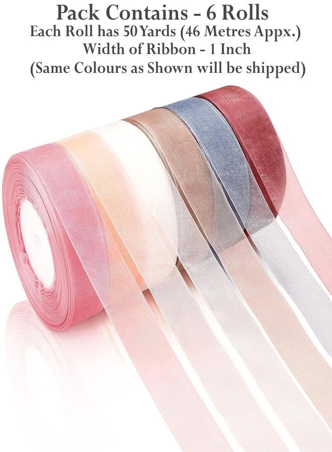 STORE 2508 Store2508 6 Rolls Pastel Colours Sheer Chiffon Ribbon Organza Satin Ribbon for Wrapping Decorating Valentine's Day Wedding Birthday Bouquet Garland (50 Yard Each Roll) - Image 2