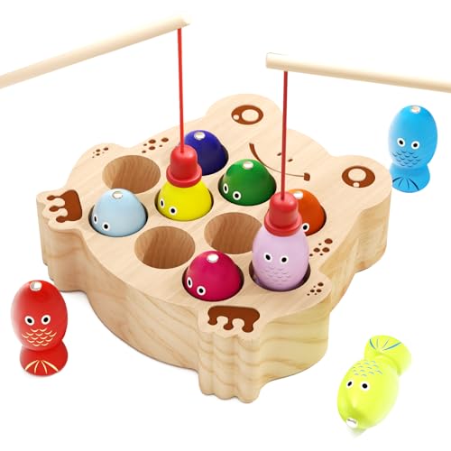 edutree Wooden Magnetic Fishing Game for Toddlers 13 Frog Fishing Color Sorting Montessori Sensory Preschool Educational Learning Fine Motor Skills Toys for 3 4 5 Years Old Boys Girls - Image 1