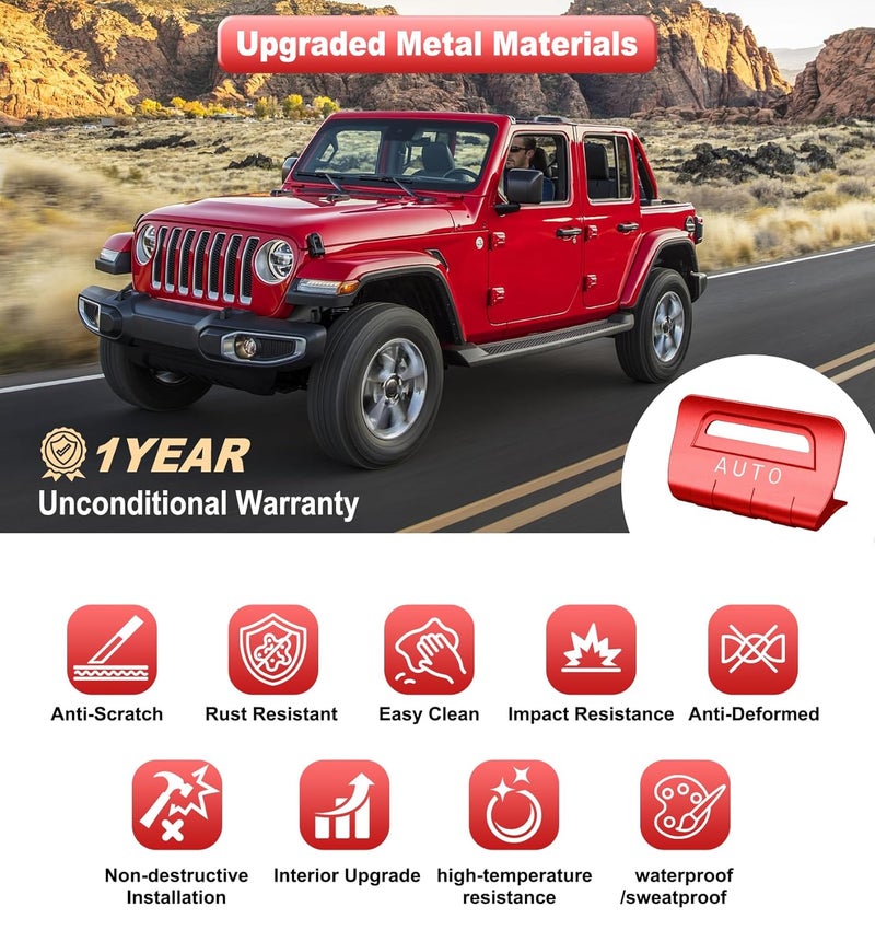 Eamplest for Jeep 4 PCS Upgrade Metal Window Switch Button Cover Compatible with Jeep Wrangler JL JLU 2023 2022 2021 2020 2019 2018 & Gladiator JT 2020-2023 Interior Accessories (Red) - Image 4