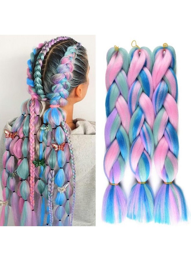FEEL ME Jumbo Braiding Hair For Women Mix Four Colored Hair Extensions For Braiding Hair Extensions 24Inch Rainbow Colors Synthetic Fiber For Box Braiding Hair(Light Purple/Light Green/Blue/Pink3Pcs) - Image 1
