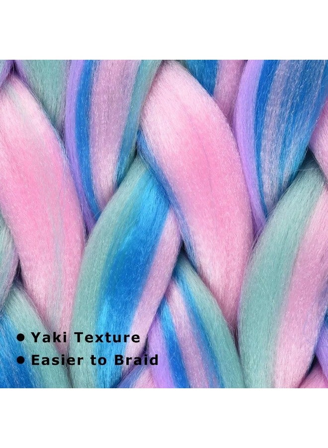 FEEL ME Jumbo Braiding Hair For Women Mix Four Colored Hair Extensions For Braiding Hair Extensions 24Inch Rainbow Colors Synthetic Fiber For Box Braiding Hair(Light Purple/Light Green/Blue/Pink3Pcs) - Image 5