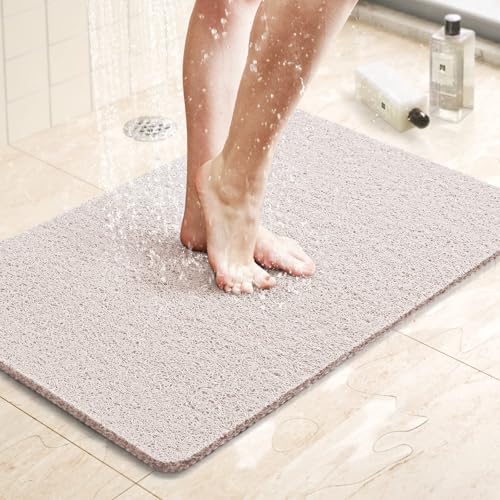 LuxStep Shower Mat Bathtub Mat,24x16 inch, Non-Slip Bath Mat with Drain, Quick Drying PVC Loofah Bathmat for Tub,Shower,Bathroom (Phthalate Free,White) - Image 1