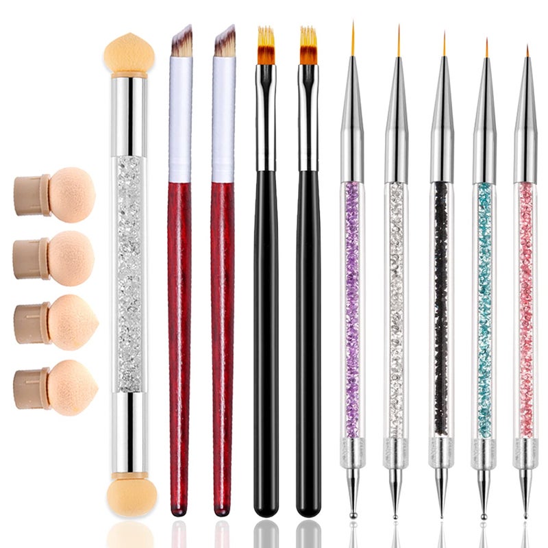 WOKOTO 10 Pcs Nail Ombre Brushes For Acrylic Nails Nail Art Brushes Kit With 4 Nail Sponges Tips Gradient Nail Brushes Ombre 5 Size 2 Way Nail Liner Brushes And Nail Dotting Tools Kit - Image 1