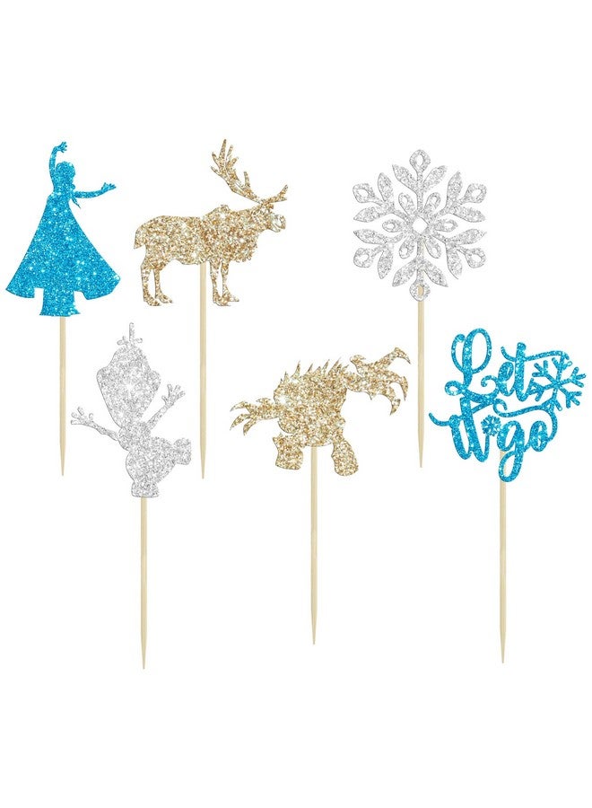 Ephlyn 24Pcs Snowflake Cupcake Toppers Glitter Winter Frozen Theme Snowflake Deer Princess Cupcake Pick Decorations for Winter Wonderland Baby Shower Birthday Xmas Party Supplies - Image 3