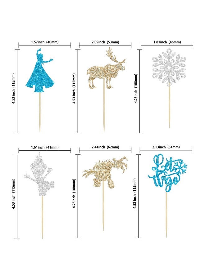 Ephlyn 24Pcs Snowflake Cupcake Toppers Glitter Winter Frozen Theme Snowflake Deer Princess Cupcake Pick Decorations for Winter Wonderland Baby Shower Birthday Xmas Party Supplies - Image 2