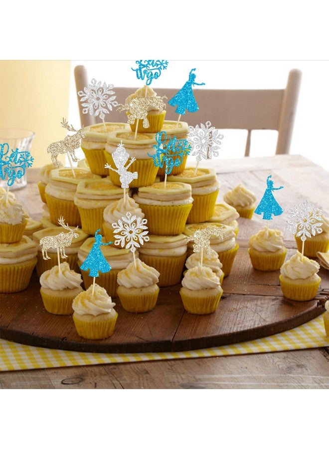 Ephlyn 24Pcs Snowflake Cupcake Toppers Glitter Winter Frozen Theme Snowflake Deer Princess Cupcake Pick Decorations for Winter Wonderland Baby Shower Birthday Xmas Party Supplies - Image 4