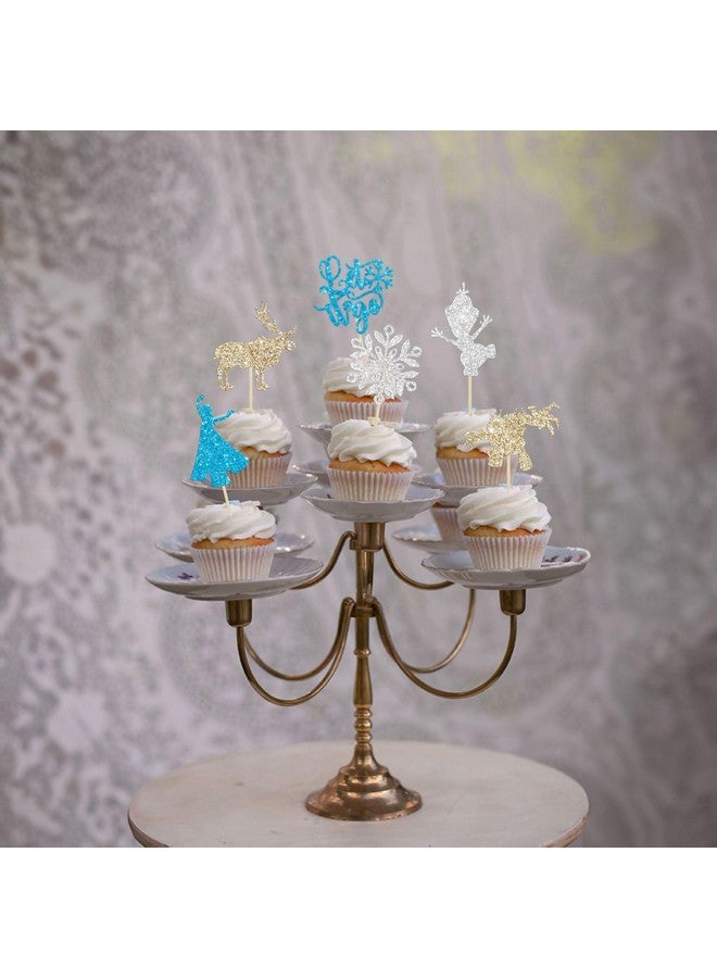 Ephlyn 24Pcs Snowflake Cupcake Toppers Glitter Winter Frozen Theme Snowflake Deer Princess Cupcake Pick Decorations for Winter Wonderland Baby Shower Birthday Xmas Party Supplies - Image 5