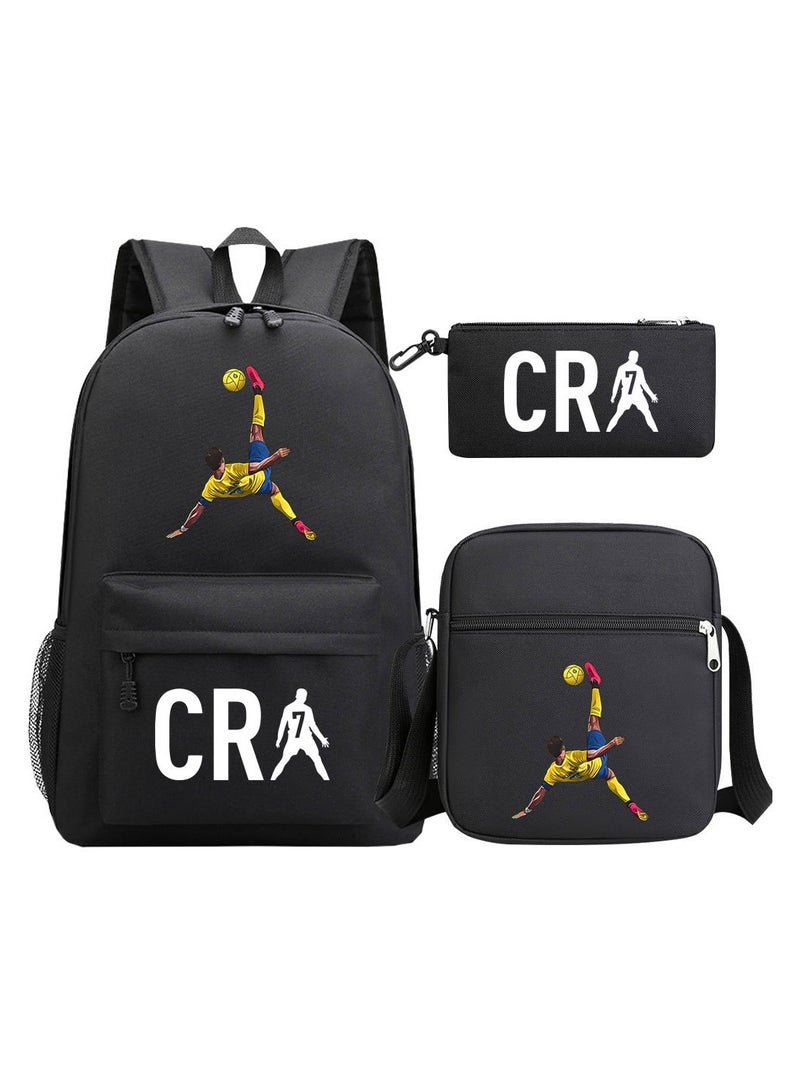 Cristiano Ronaldo CR7 Children Backpack Schoolbag Teen Student School Book bag with Lunch Box Pen Case 3 in 1 for Kids